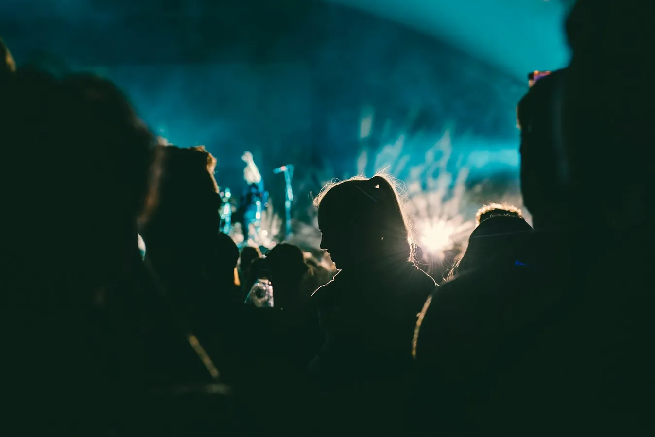 Feiernde Menschenmenge bei einem Festival am Abend